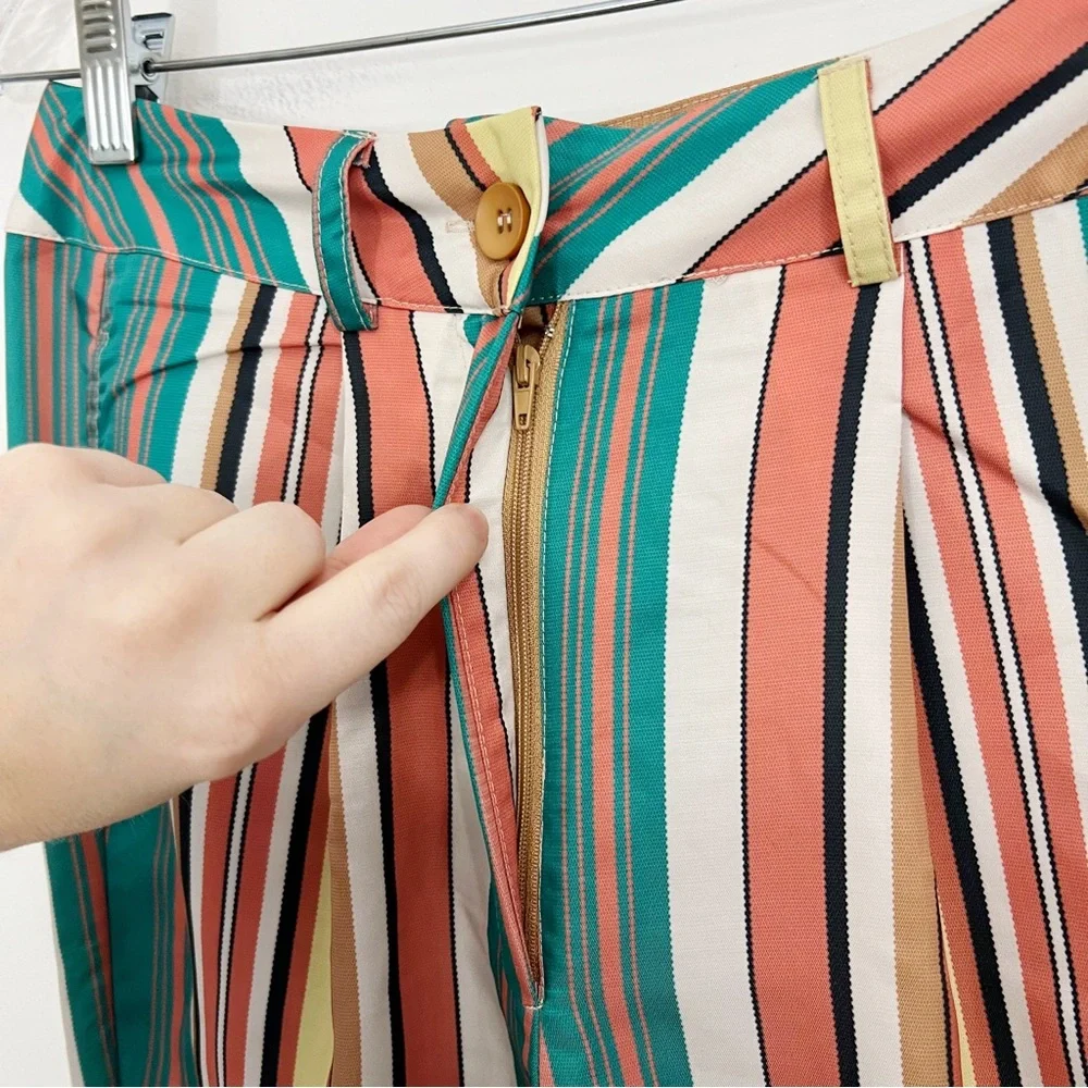 Anthropologie Tiny Camelia Wide Leg Striped High Rise Pants Size 4 Retro Groovy - Picture 6 of 12